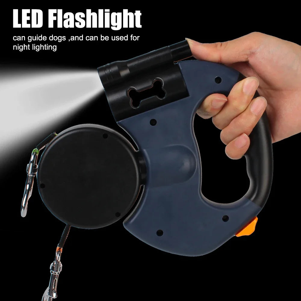 Tangle-Free Retractable Double Dog Leash with LED