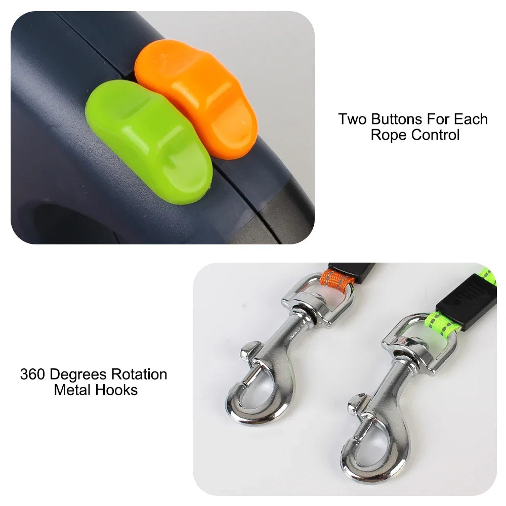 Tangle-Free Retractable Double Dog Leash with LED