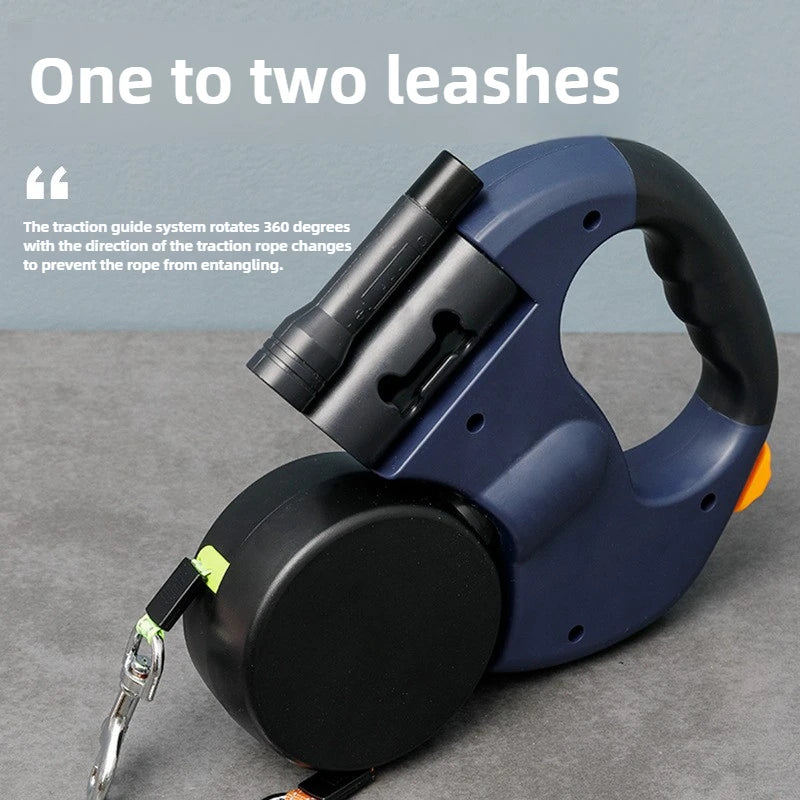Tangle-Free Retractable Double Dog Leash with LED